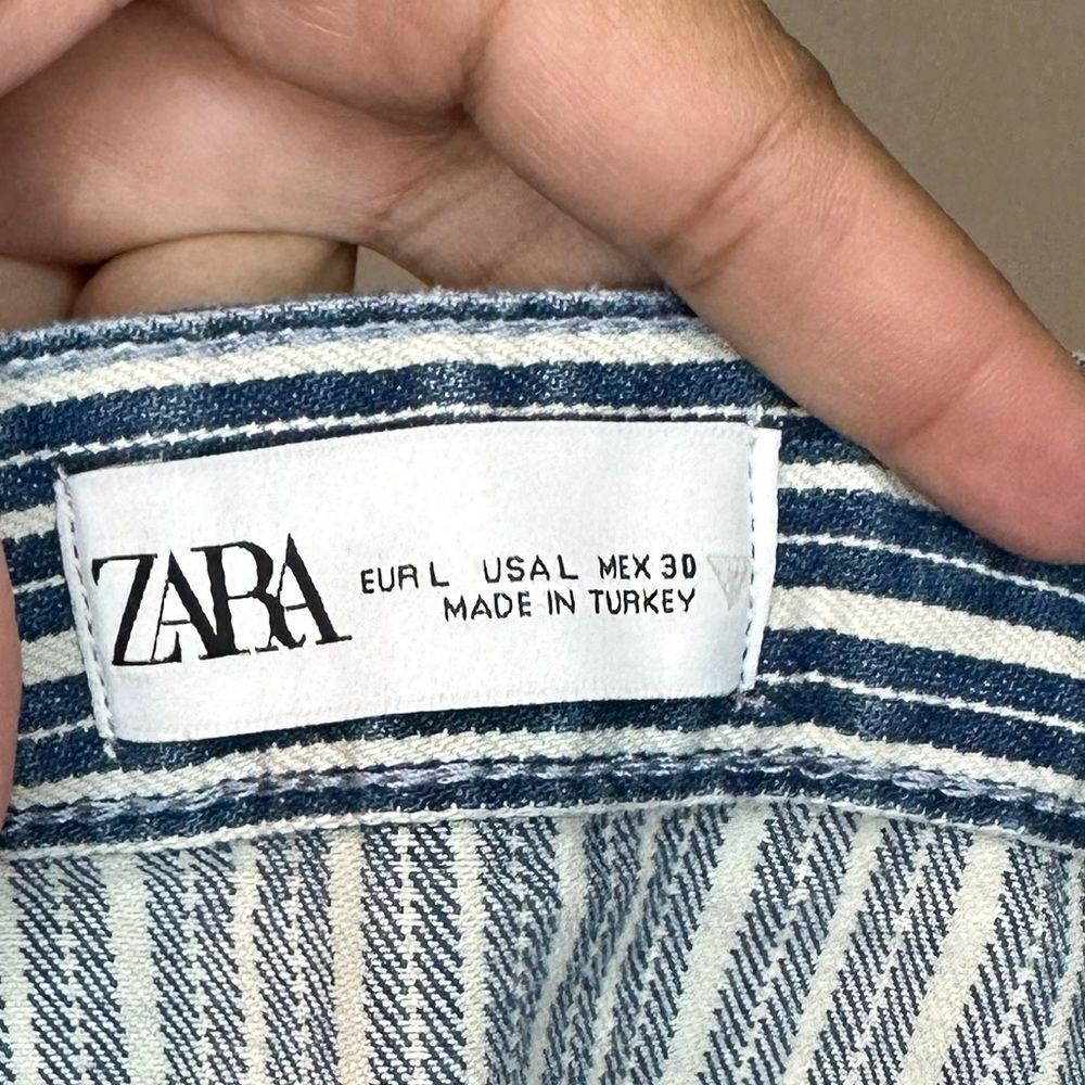 Zara Strapless Striped Denim Mini Strapless Dress Sz L - Picture 6 of 6